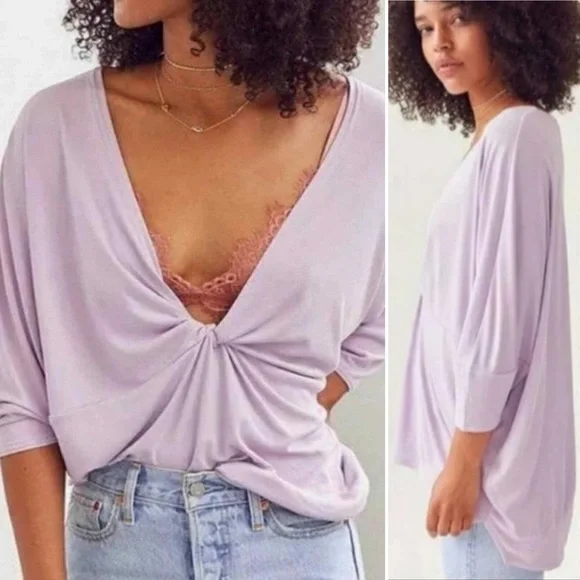 Urban Outfitters a Twist in Time Purple Twist Front Plunging Tee - Picture 2 of 5